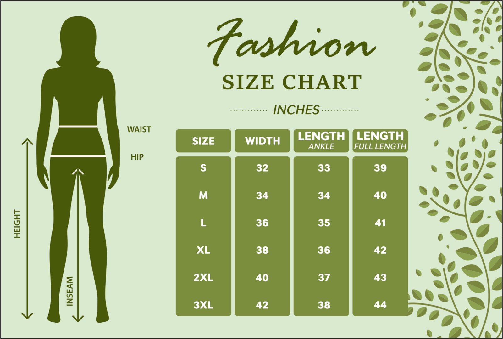 Size Chart Inches